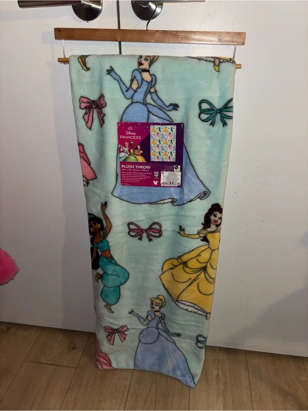 Disney Princess Plush Throw Blanket - Pastel Blue, Yellow, Pink